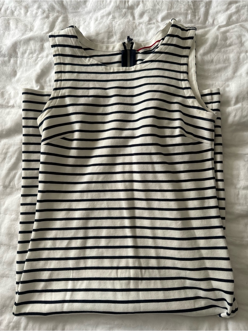 Tommy Hilfiger Navy & White Striped Zip-Front Top with Red Accent